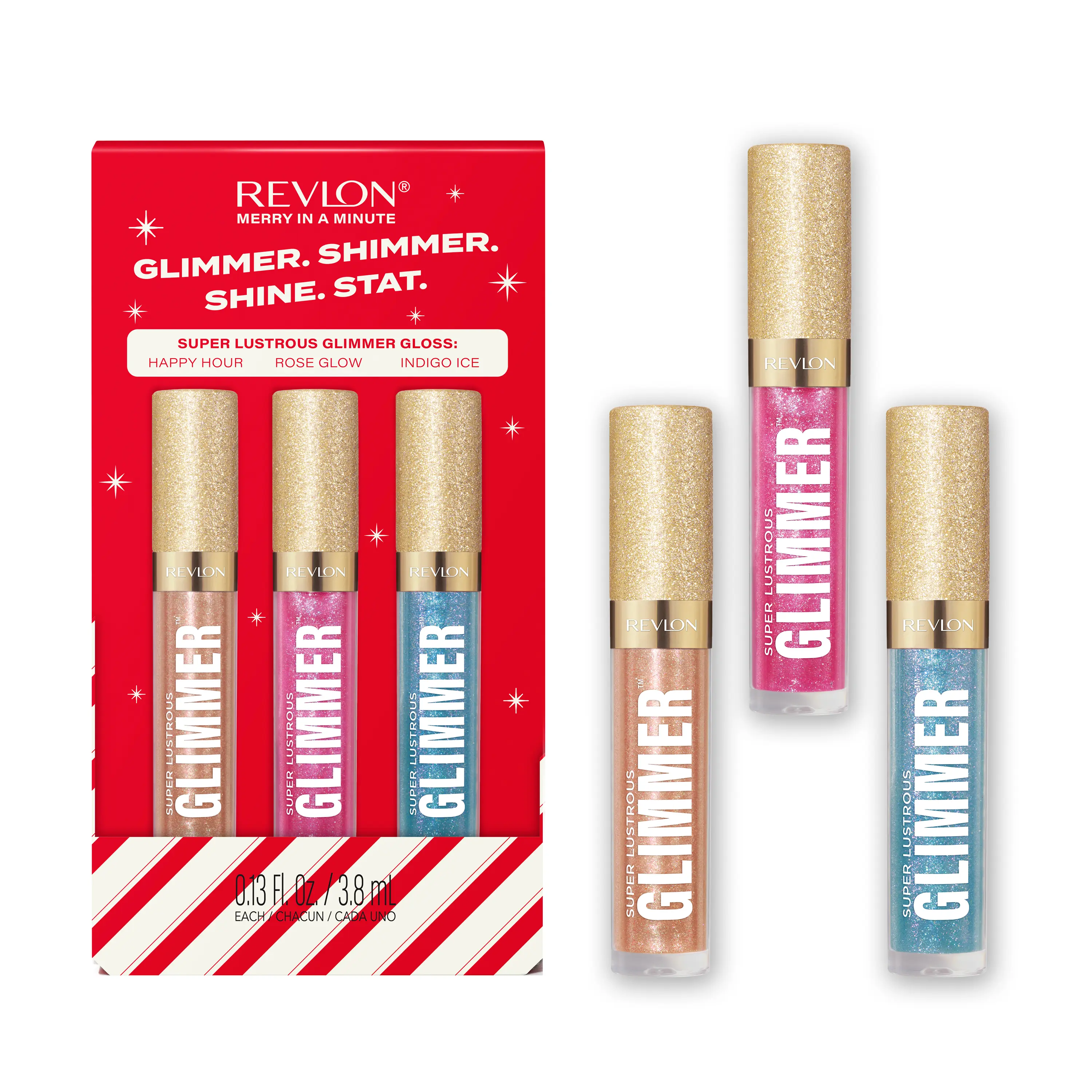 Revlon Super Lustrous Glimmer Gloss Gift Set, Indigo Ice, Happy Hour, Rose Glow, 3 count Revlon Super Lustrous Glimmer Gloss Gift Set, Indigo Ice, Happy Hour, Rose Glow, 3 count