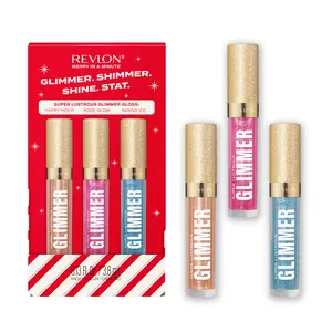Revlon Super Lustrous Glimmer Gloss Gift Set, Indigo Ice, Happy Hour, Rose Glow, 3 count