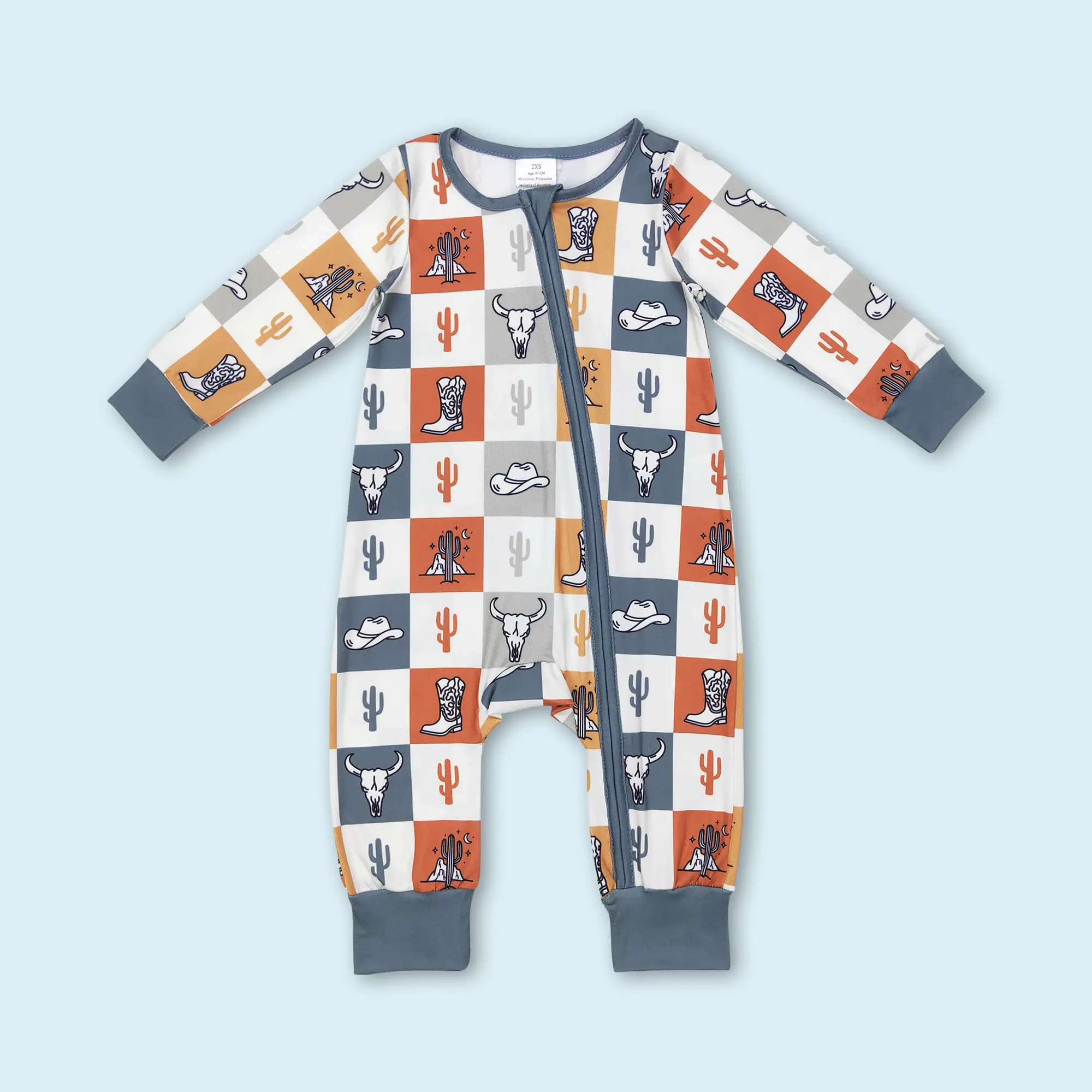 Cowboy Western Cactus Zip Romper Toddle Boy Bodysuit
