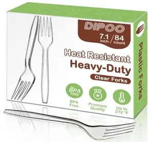 7.1" Clear Plastic Heavy Duty with Heat Resistant Premium Disposable Forks (84 Count)