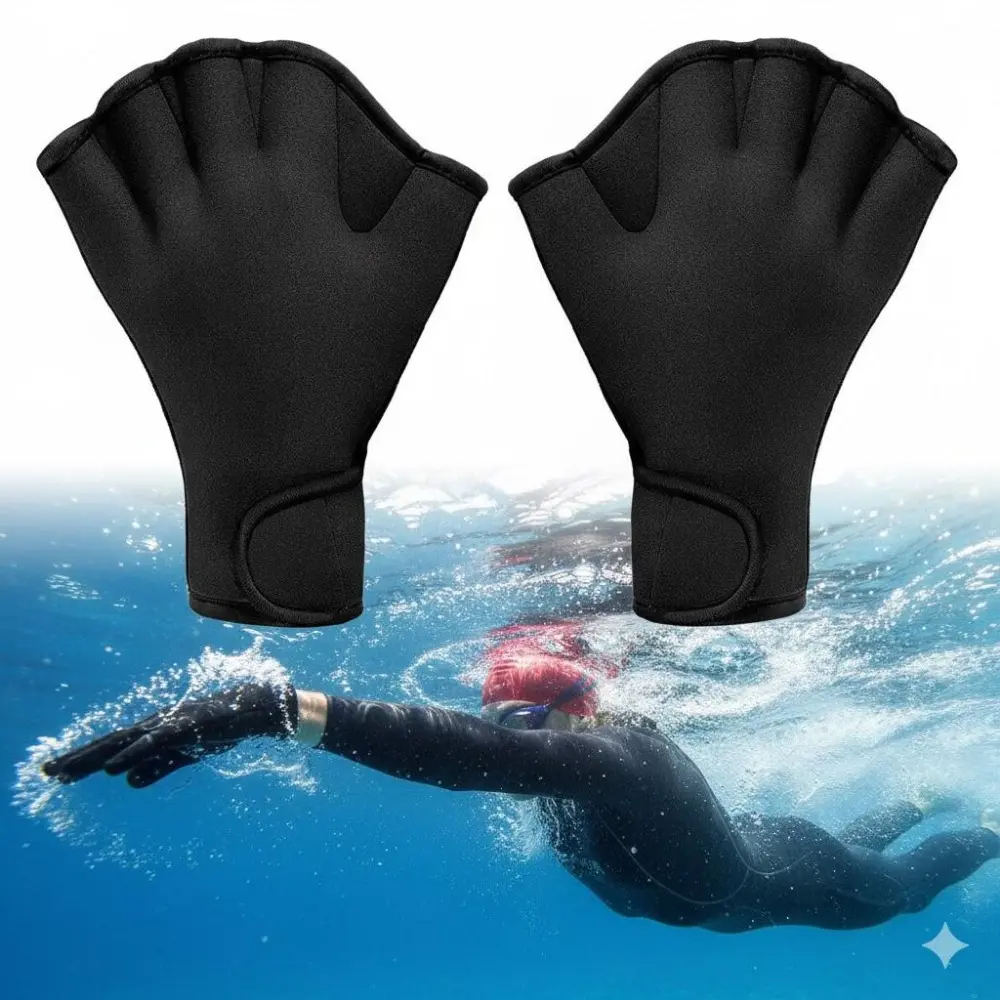 Adjustable Swimming & Diving Training Gloves, Swimming Accessories: Durable Flipper Support for Professional Swimmers, Divers, and Water Sports Enthusiasts. Fingerless Design Enhances Performance.