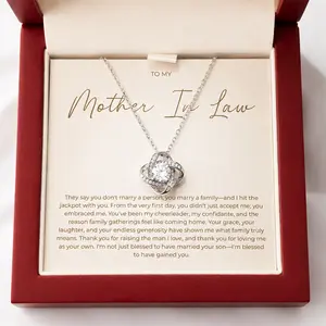 Mother-in-Law Necklace Gift from Daughter-in-Law – Four Leaf Clover Cubic Zirconia Pendant Necklace with Message Card & LED Wooden Gift Box, Stainless Steel Jewelry for Mother’s Day, Birthday, Christmas Gift – Veyla