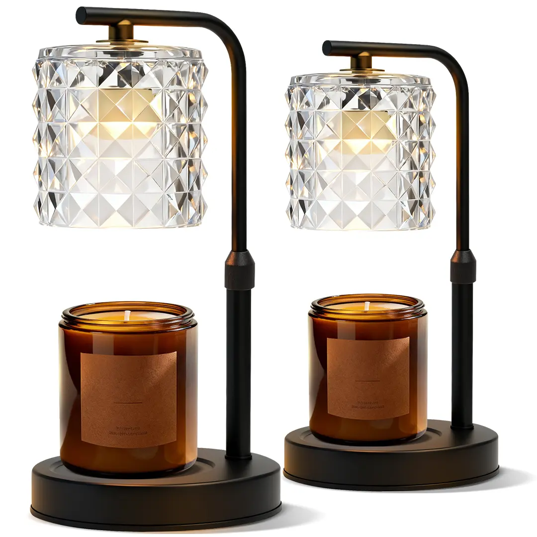 2-Pack Casual Crystal Cube Candle Warmer Lamp with 2 Bulbs - 3.8-5.6in Height-Adjustable, Dimmable Timer Light with Adjustable Intensity for Candle Wax Melts, House Decor, Decoration Items, Ideal Gift for Women