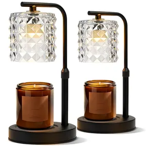 Two-Pack Crystal Cube Candle Warmer Lamp,Height Adjustable Wax Melt Dimmable with 2 Bulbs Modern Bedroom Decor for Women, Vintage Lamp for Home & Bedroom Decor,Ideal Gift for Birthday/Mother's Day, Valentine's Day gift