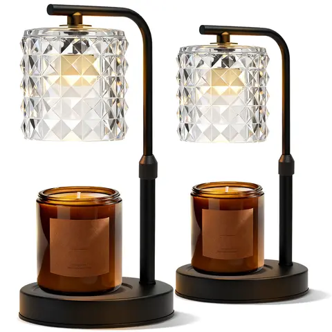 Minimalist Candle Warmer Lamp (1/2 Pack, 2/4 Bulbs) - 3.8-5.6in Height-Adjustable Light, Dimmable Timed Switch, Adjustable Intensity, Power Supply - Boujee Room Decor, Metal Glass Crystal Cube，Room Accessories, Fragrance Enhancer, Gift for Women