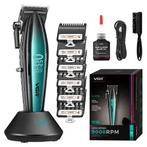VGR 270 Hair Clippers For Men Professional, Low Noise Cordless High Speed 9000 RPM Fresh Fade Ceramic Blade Barber Clippers, Hair Cutting Kit With 6 Guide Combs, USB Charging Base, LED Display