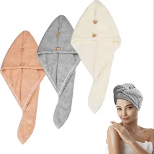 3-Pack Microfiber Hair Towel Wrap for Women, Soft Absorbent Towel, Super Absorbent Quick-Dry Hair Turban, Anti-Frizz Large Hair Drying Towel with Button