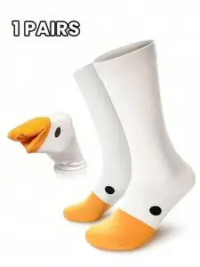 Creative Duck Design Mid-Calf Tube Socks, Cartoon Style, Soft Fabric, Perfect for Students & Fun Fashion Lovers, Eye-Catching Daily Wear