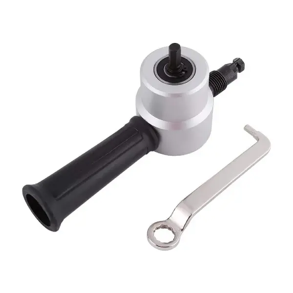 Double Head Metal Sheet Nibbler Cutter 360 Degree Adjustable Punch Nibbler Cutting Tools Kit Drill Attachment with Wrench for for Straight Curve & Circle Cutting