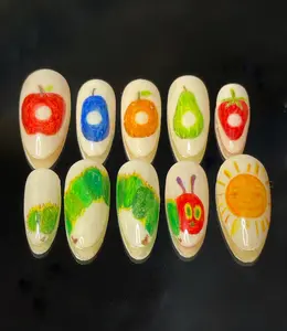 HelenNails - The Very Hungry Caterpillar Press-On Nails | Round Spring-Inspired Nails | Cute Storybook Nail Art - HL234