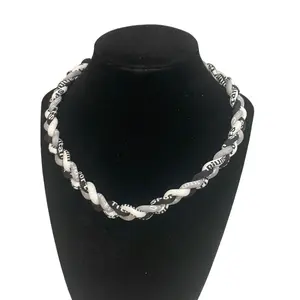 Baseball Braided Necklace Youth Tornado 3 Rope Braid Necklace 18 in baseball team black white and gray