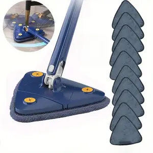 Triangle Dust Mop, 1 Count 360° Rotatable Mop with Retractable Handle & 10 Reusable Mop Pads, Multifunctional Cleaning Tool for Living Room, Bedroom, Bathroom, Kitchen