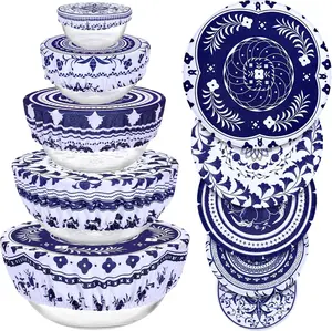 5 Pieces Bowl Covers Reusable, 5 Size Elastic Cloth Fabric Bowl Covers for Bread Proofing Stretch Food Covers Washable for Food Fruits Leftover (Blue)