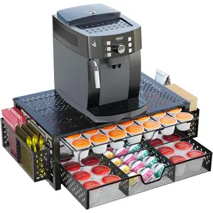 Coffee Pod Holder for K Cups, with 2 Tier Slidng Storage Drawer and Coffee Accessories Holder, 63 Large or 80 Small Capsule Organizer, Black