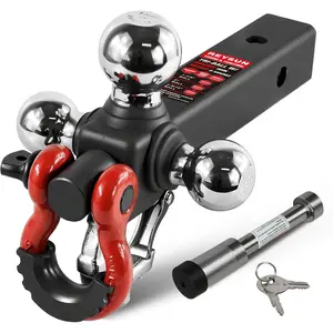 Trailer Hitch Tri-Ball Mount: with Swivel Tow Shackle and Tow Hook, fits for 2-inch Receiver, Chrome Trailer Ball Size 1-7/8", 2