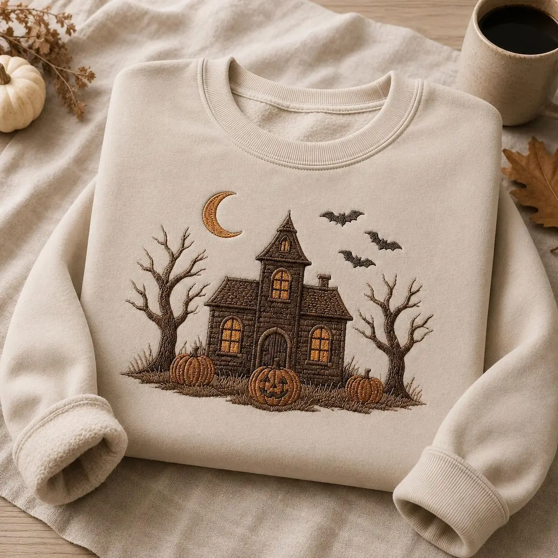 Haunted House Halloween Sweatshirt, Embroidered Spooky Mansion Crewneck, Vintage Witchy Fall Sweater, Gothic Autumn Shirt, Halloween Gift