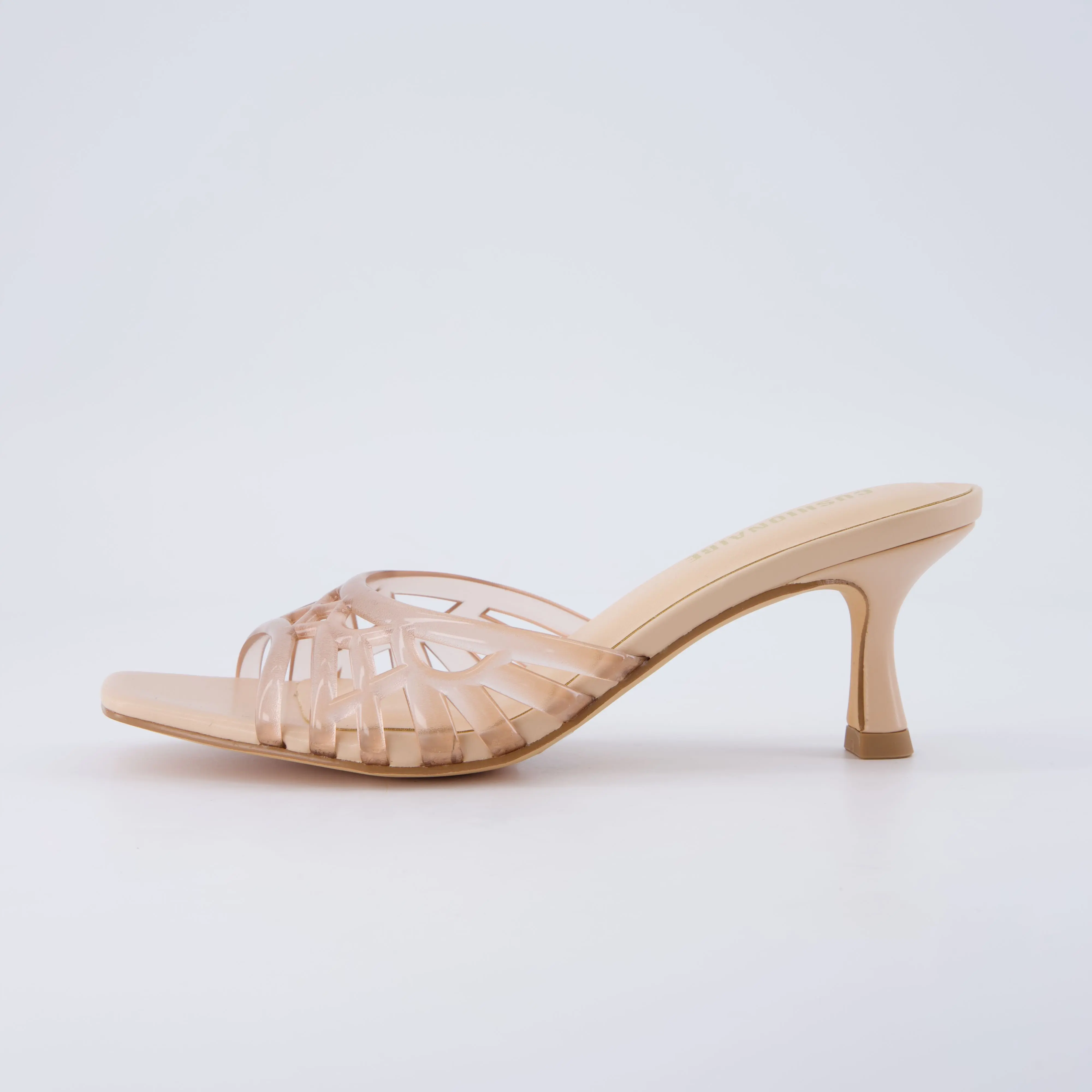 Cushionaire Naty Jelly Kitten Heels for Women, Chic Slip-On Mule Design with Modern Open Square Toe Womens Heels