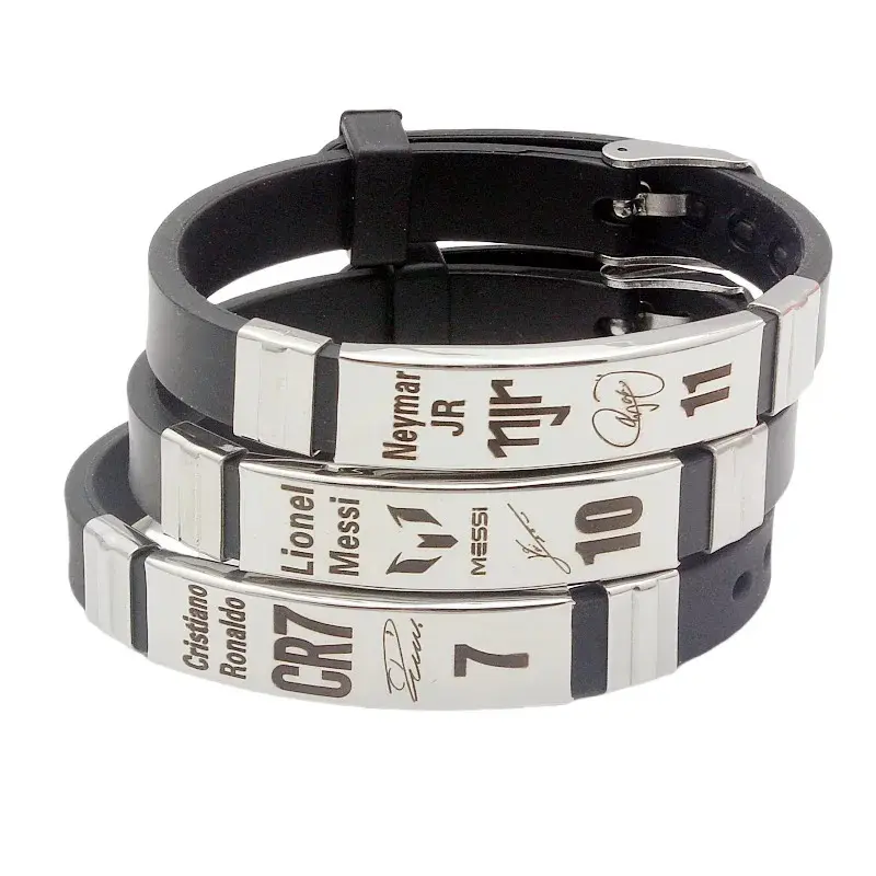 Lionel Messi Cristiano Ronaldo Neymar Football Star Stainless Steel Silicone Bracelet for Men Boy Soccer Collection Accessories