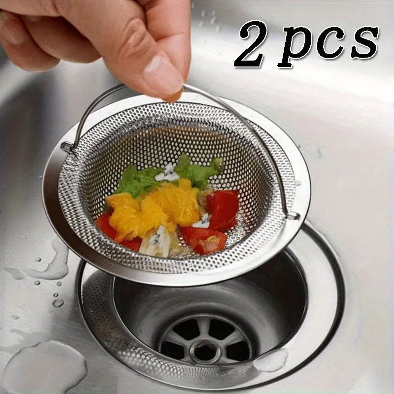 2-Piece Stainless Steel Kitchen Sink Strainer, 11cm Wide Edge, Handle Included, Durable Kitchen Accessories, Easy Drainage Filter