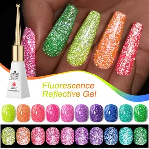 MTSSII 10ml Fluorescence Reflective Glitter Gel Nail Polish, Super Shiny Neon Gel Polish Y2K Highly Saturated Semi Permanent Soak Off UV Gel LED Nail Art DIY Varnish Manicure Design