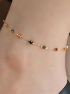 Random Color Natural Stone Anklet, Fashionable Beaded Anklet for Women & Girls, Casual Trendy Body Jewelry for Party, Daily Decor for Birthday Gift
