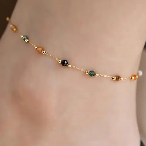 Random Color Natural Stone Anklet, Fashionable Beaded Anklet for Women & Girls, Casual Trendy Body Jewelry for Party, Daily Decor for Birthday Gift