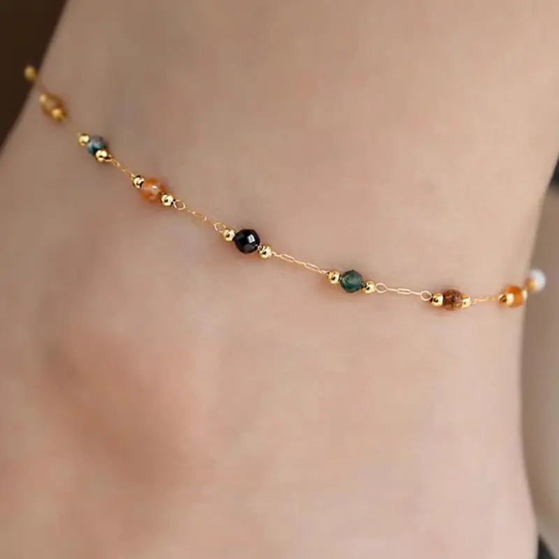 Random Color Natural Stone Anklet, Fashionable Beaded Anklet for Women & Girls, Casual Trendy Body Jewelry for Party, Daily Decor for Birthday Gift
