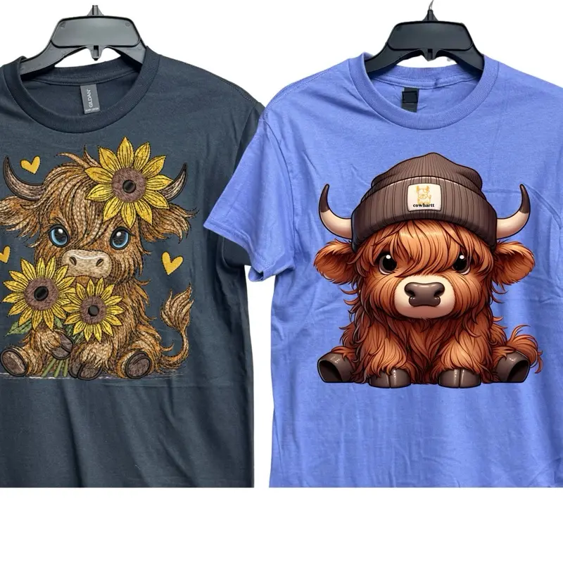 Highland Cow TWO SHIRTS Grab-bag Cute Graphic tee Crewneck