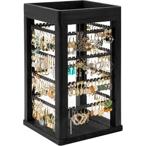 Emfogo, 4 Tiers Earring Holder  Stand with 192 Earring Tree Holes Display for Stud Earrings, Women Gifts organizers space-saving design Racks Wooden container organization storage solution display stand unique gift