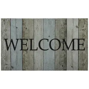 Welcome Wood Rubber Doormat 18"x30" Durable Polyester Surface Recycled Rubber Backing Indoor Outdoor Use Safe Traction