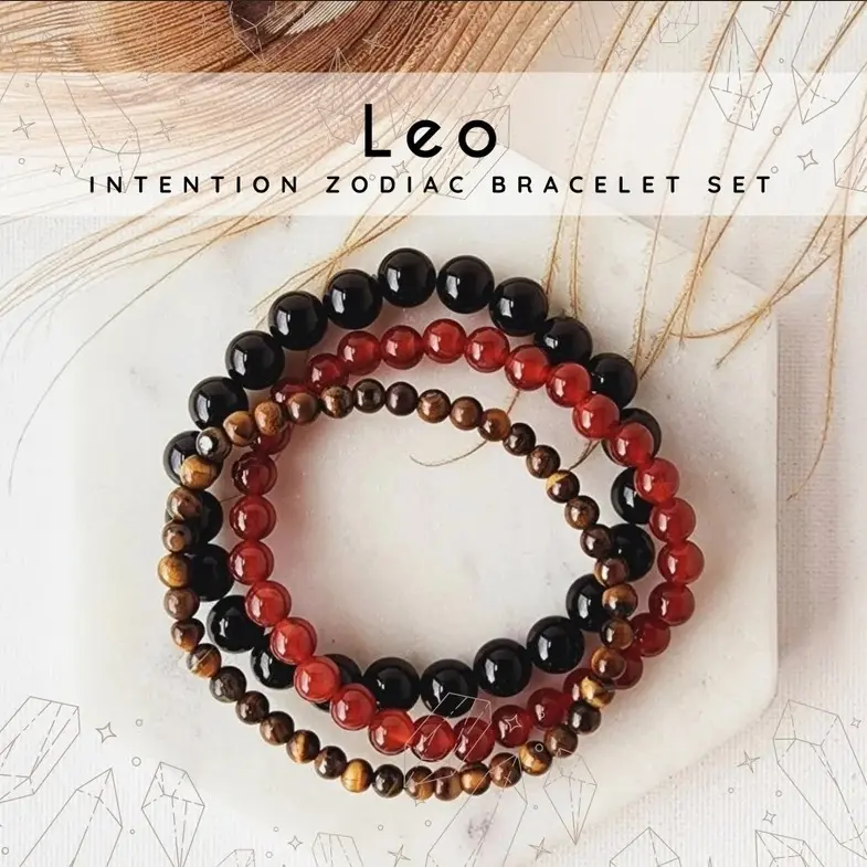 LEO zodiac bracelet set, astrology bracelets horoscope zodiac sign intention bracelet stack Healing crystals 4mm Carnelian, 6mm Onyx, 4mm Tiger's Eye