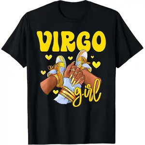 100% cotton Virgo Girl Shoes Sneakers Zodiac Sign Black Women T-Shirt