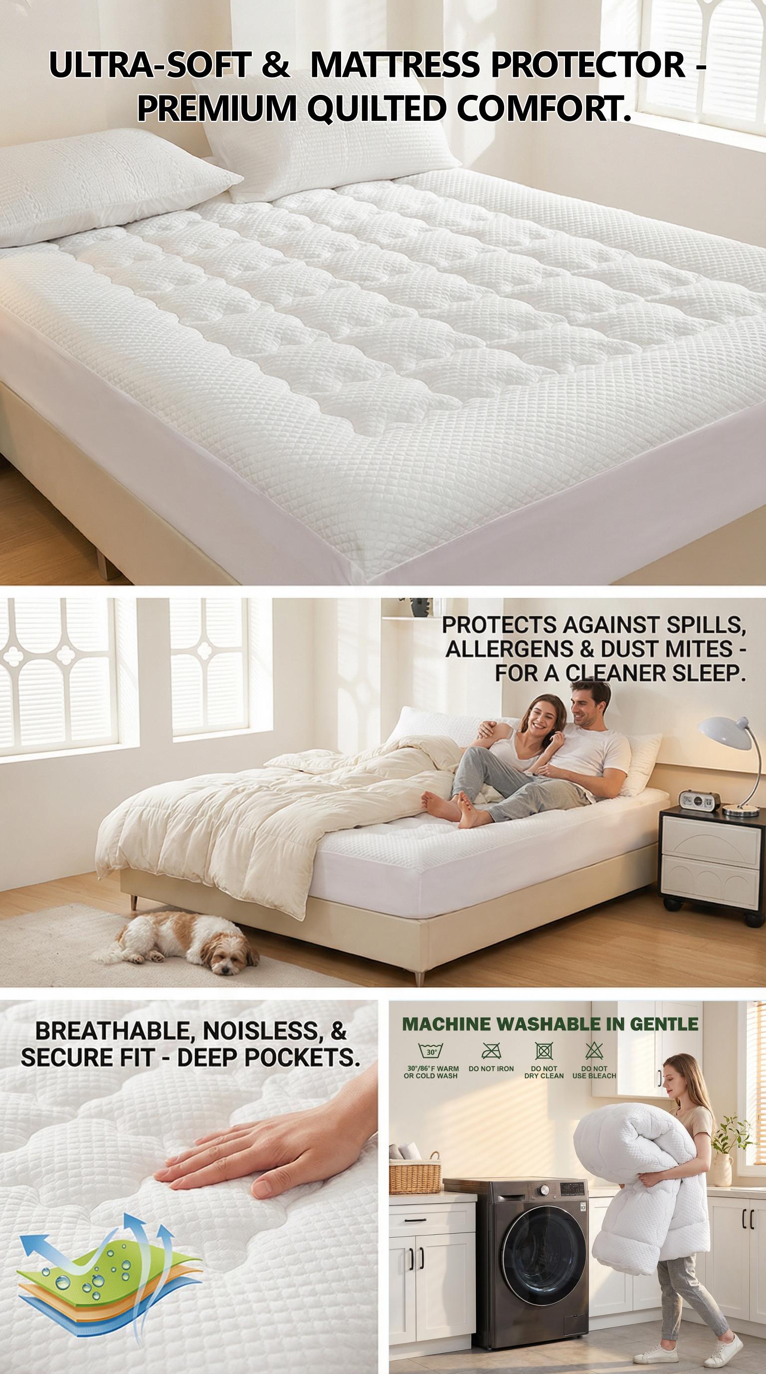 Luxury Hotel Mattress Topper - Ultimate Comfort & Luxury, Cooling Mattress Cover