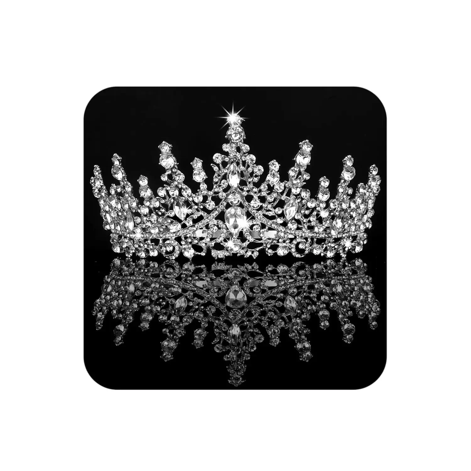 Women's Glamorous Tiara Crown, Silver-Plated Crystal Rhinestone Headpiece, 5.7 Inch for Weddings, Proms, and Costume Parties, Female, Attachment Crowns & Tiaras, 5.7 Inches
