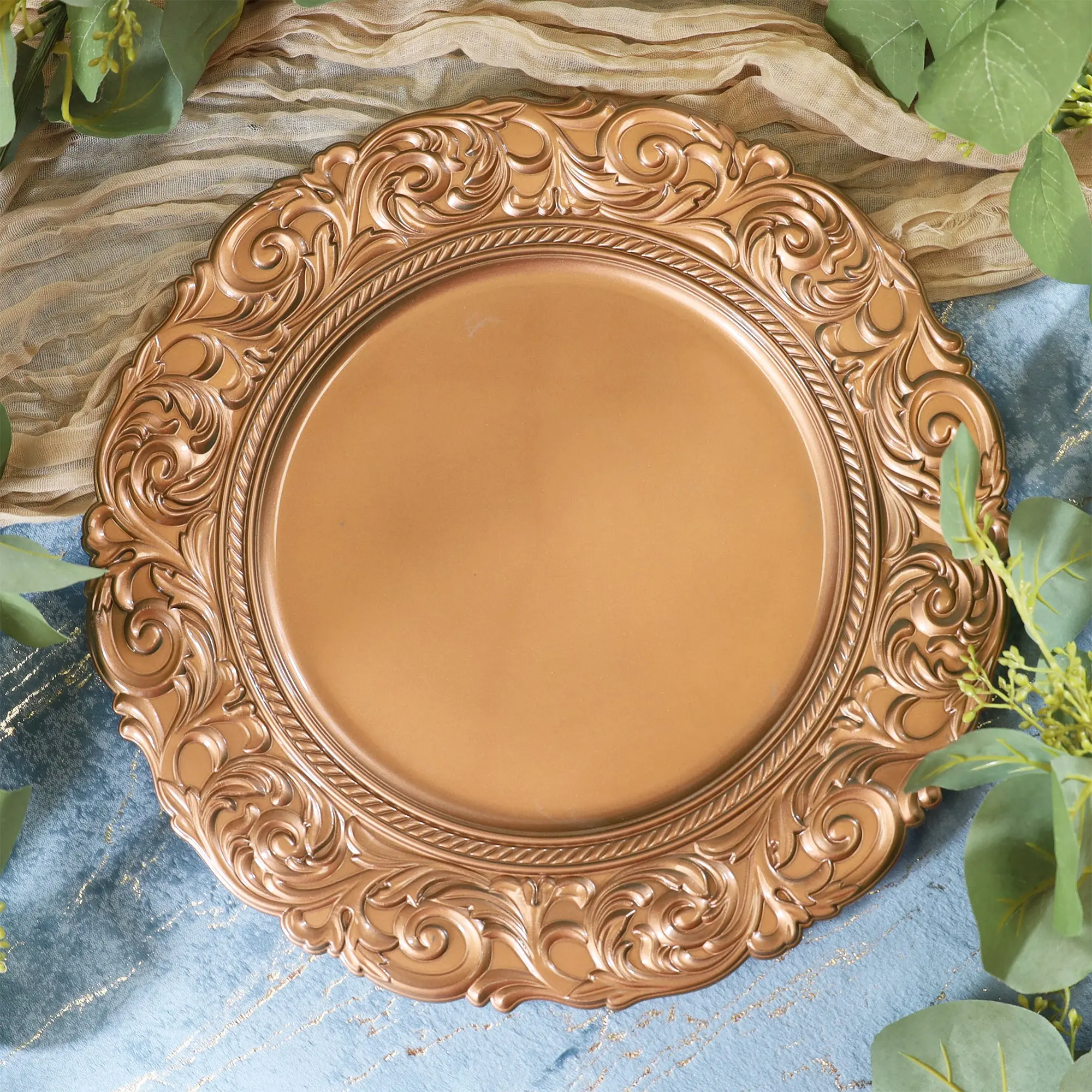13" Copper Vintage Acrylic Charger Plates (6pcs)