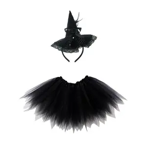 Black Pixie Witch Costume Set for Adults & Plus Size – Tutu Skirt & Headband Hat – Magical Outfit for Halloween & Cosplay