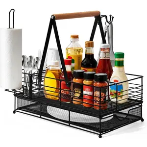 Grill Caddy, BBQ Caddy with Paper Towel Holder, Blackstone Griddle Organizer, Plate and Utensil Holder Organizer for Outdoor Grill, Picnic, Camping, Condiment Storage for Kitchen Counter