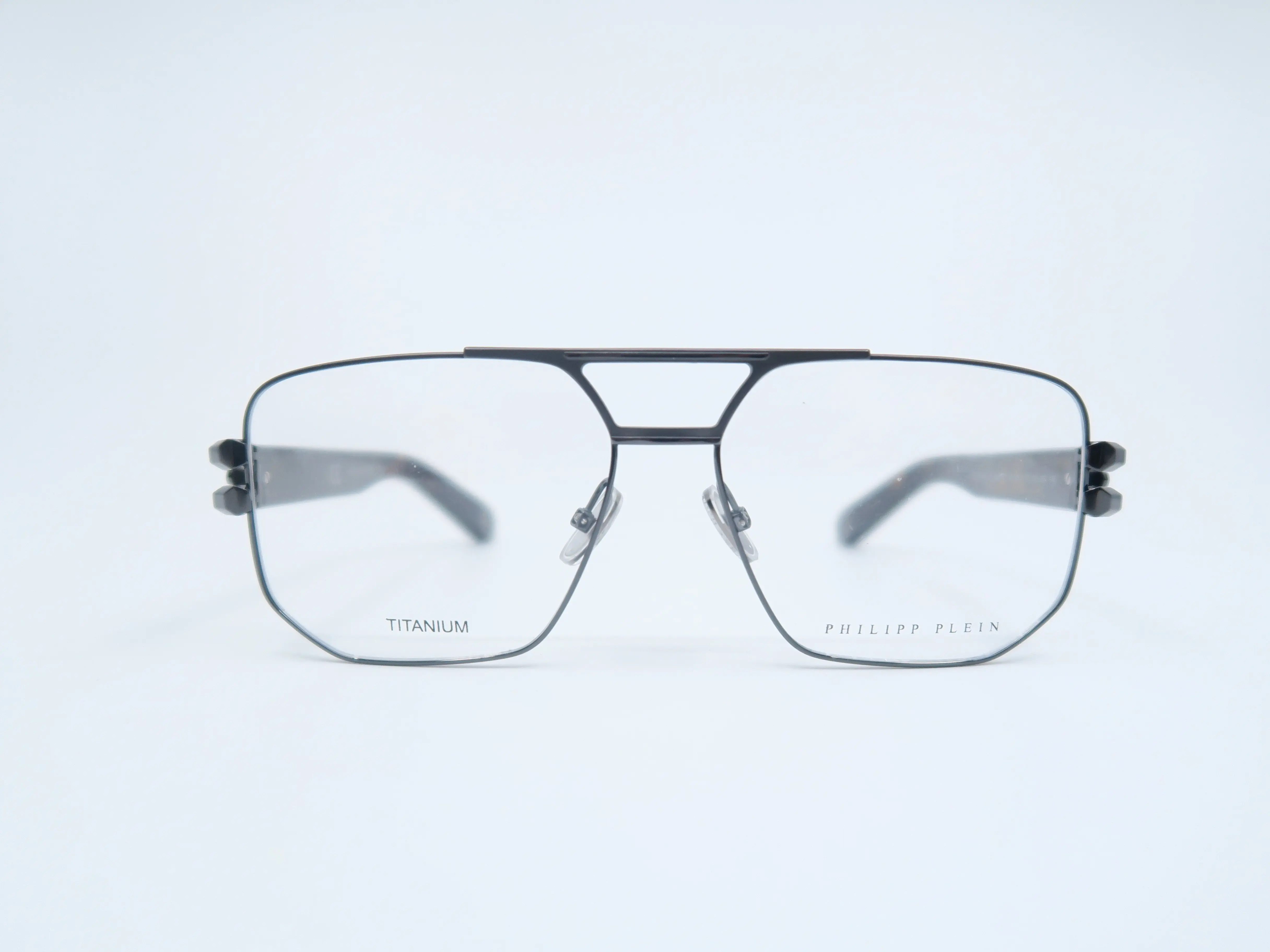 Philipp Plein CHILL SUMMER VPP022 Col.O584 Titanium Aviator Men's Eyeglasses Frames, Dark Havana/Brown Tortoise Shell, Double Bridge, Engraved in Black, with Microfiber Cloth, Unisex, Dark Havana Or Brown Tortoise Shell, Glasses Accessory Frames, Full Rim