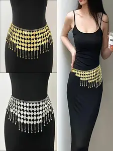 New Boho Style Belly Dance Waist Chain, Metal Hip Belt Accessory with Metallic Finish for All Seasons, Unique Ethnic Design for Oriental Dancers, Shiny Surface