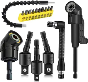 1Set Flexible Drill Bit Extension, Include 3Pcs Rotatable Socket Adapter 2Pcs Hex Shank 105° Right Angle Drill Attachment 10 Short Screwdriver Bits 90° Angled Bits and Bendable Extension