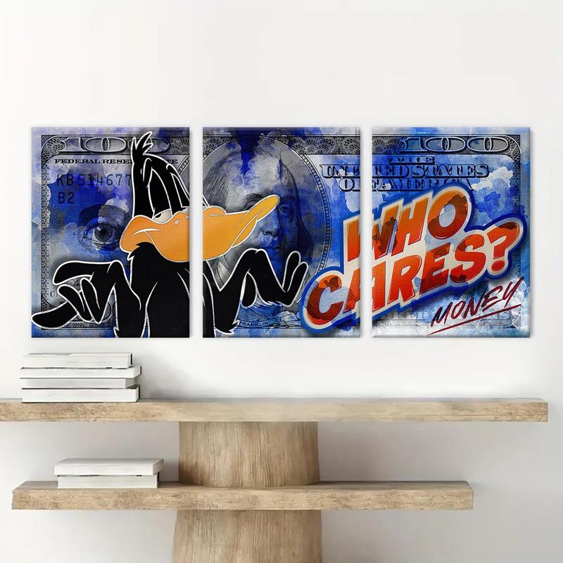 Daffy Duck Money Themed Creative Poster, Wooden Framed Canvas Painting, Modern Art Wall Art for Home Living Room Bedroom Decor, Ornaments