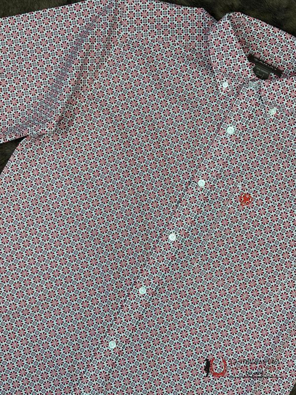 ARIAT MENS Welch Red Short Sleeve With Western Print - 8749