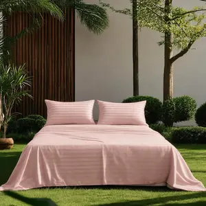 WVG 4 PCS Luxury Embossed Stripe Bed Sheet Set - Ultra Soft, Breathable Hotel-Style Bedding Set with 16-in Deep Pocket Fitted Sheet, Side Pocket, Wrinkle-Resistant for Hot Sleepers Summerwins Gift