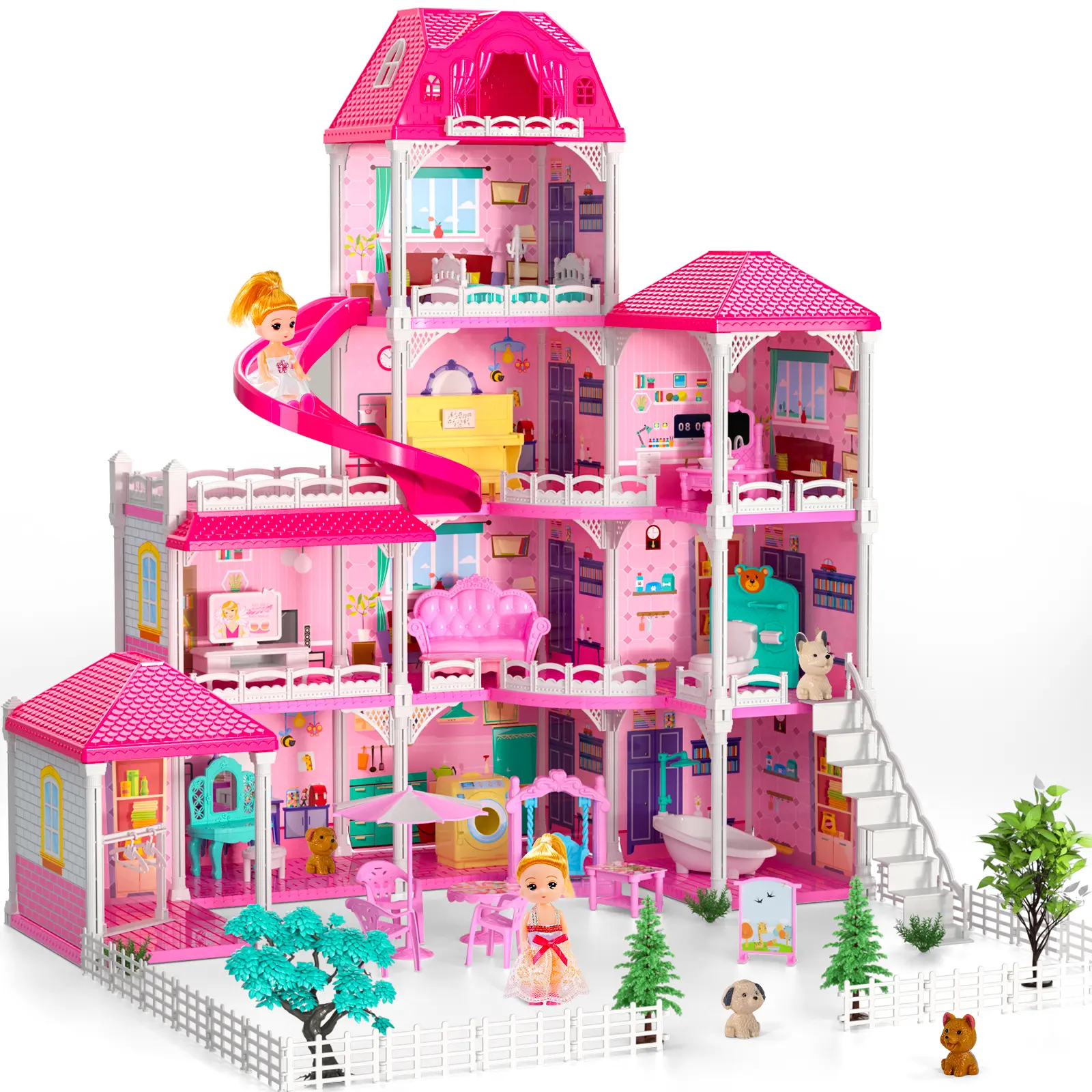Dolls House Toys,  10 Rooms Dolls House with 2 Princesses Slide Accessories, Playset Playhouse Gift