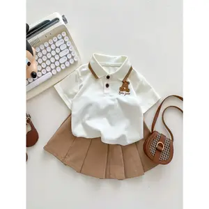 Cartoon Shirt And Pleated Dress Set Baby Girls in a Collegiate Style, Outdoor, Perfect Outdoor
