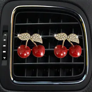 2pcs Rhinestone Cherry Car Air Freshener Clips, Fruit Scented Car Vent Decorations for Women, Car Aromatherapy Accessories, Car Fragrance