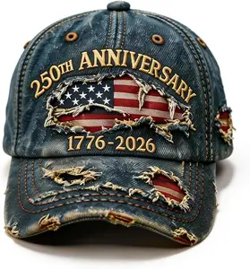 250 Anniversary USA Hat, Distressed Embroidered Casual USA Baseball Cap Retro Patriotic Adjustable Cap for Men Women