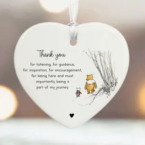 1pc, Thank You Keepsake Gift, Winnie The Pooh Porcelain Hanging Heart, Teacher Gift, Appreciation Keepsake, Role Model Gift, Home Decor Ornament