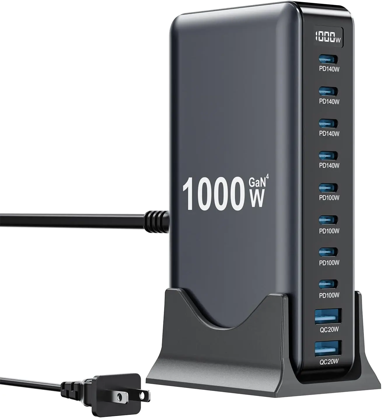 1000W GaN IV USB-C Charger Block, 10-Port Charging Station, 140W Fast Adapter for MacBook Pro/Air, DELL Laptops, Travel Essentials
