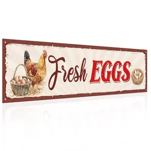Vintage fresh egg banner for farmers' market stalls; rustic-style fresh egg sign featuring a hen and a basket of eggs; suitable for farmers' markets, chicken coops, backyard farms, and commercial promotions